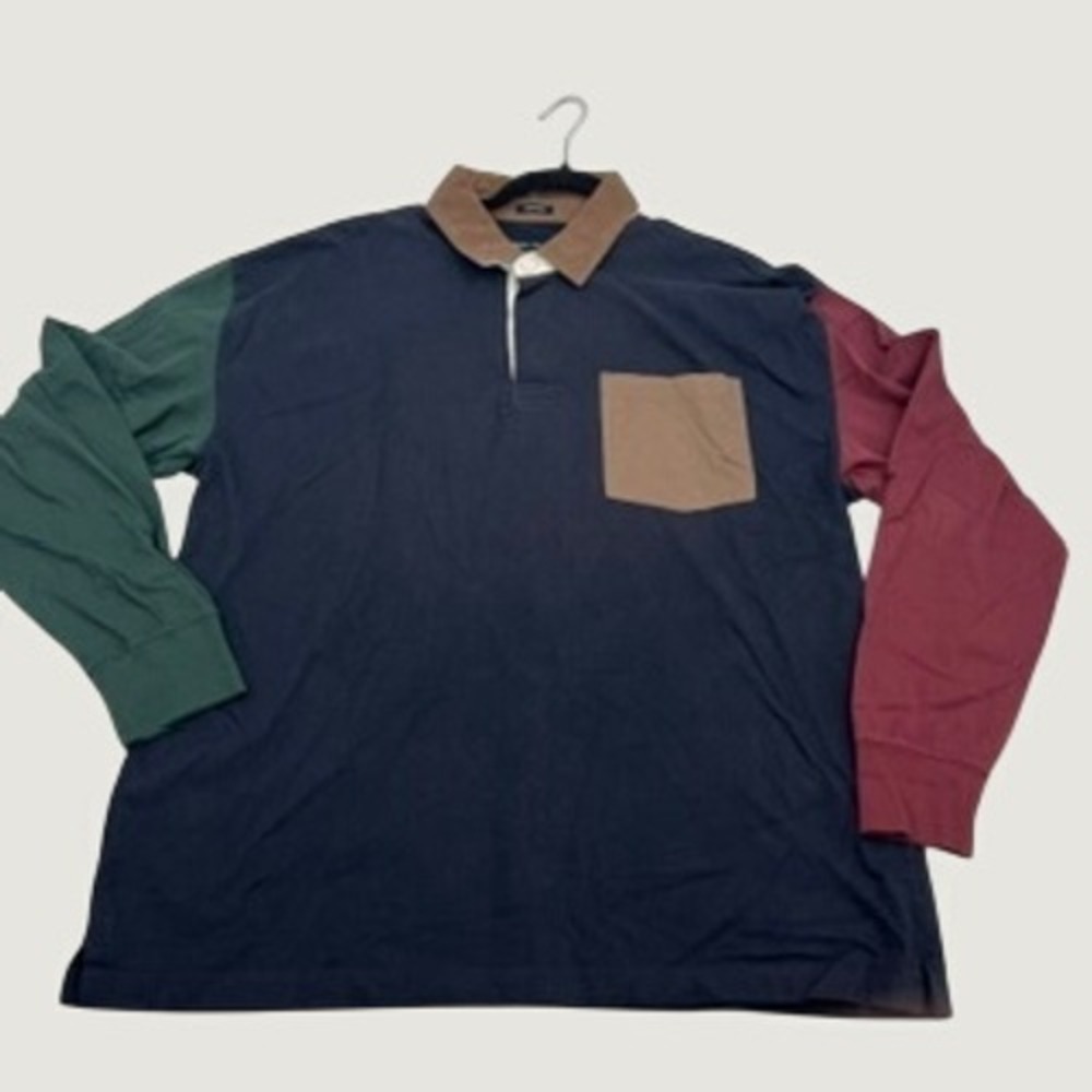 Abercrombie & Fitch Mens Oversized Colorblock Rugby Shirt Navy Green Large